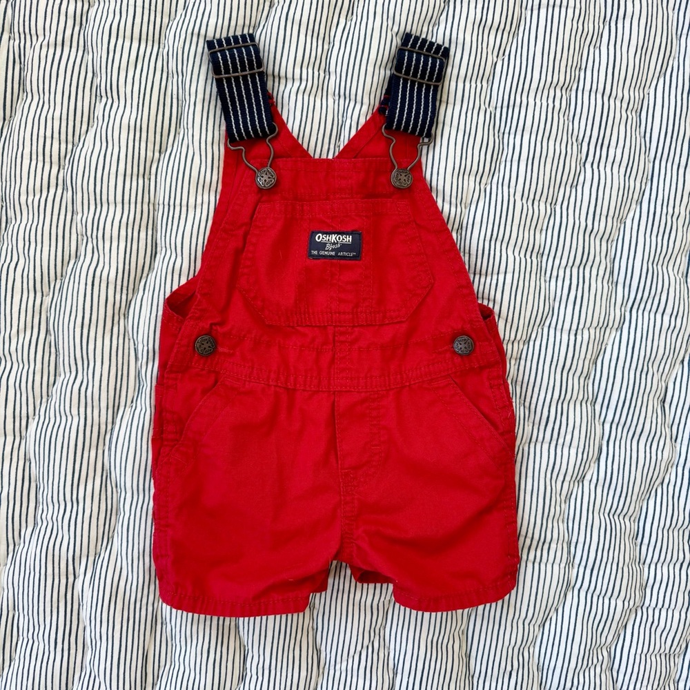 OshKosh B'gosh Red Baby Overalls Shorts, Size 6 Months